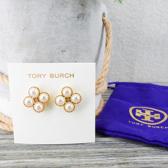 Tory Burch Rope Clover Stud Earrings Gold OS - Picture 11 of 12